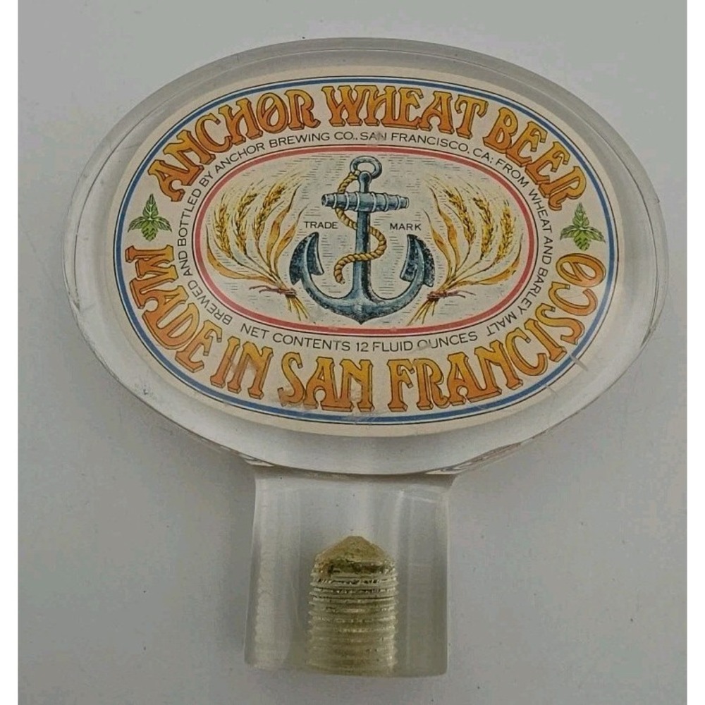 Vintage Anchor Wheat Beer Tap Handle San Francisco Anchor Brewing Co Lucite Oval